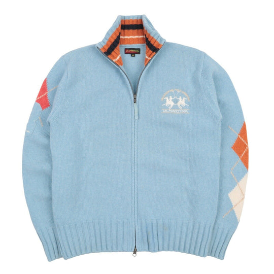 Men's LA MARTINA Blue Wool Full Zip Cardigan Jumper Size M