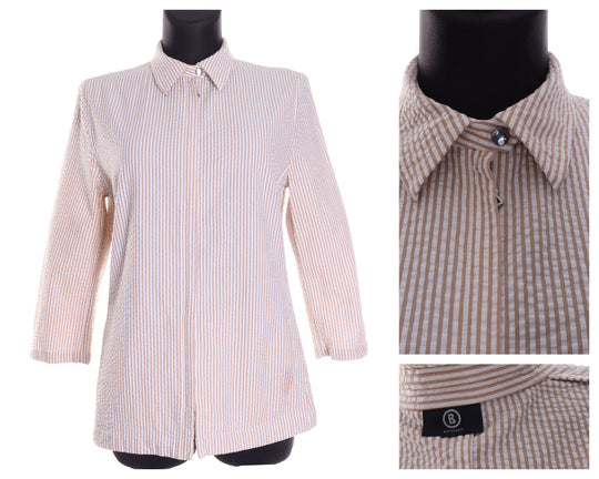 Women's BOGNER Beige Striped Crinked Cotton Full Zip Summer Jacket Size 40 / 10
