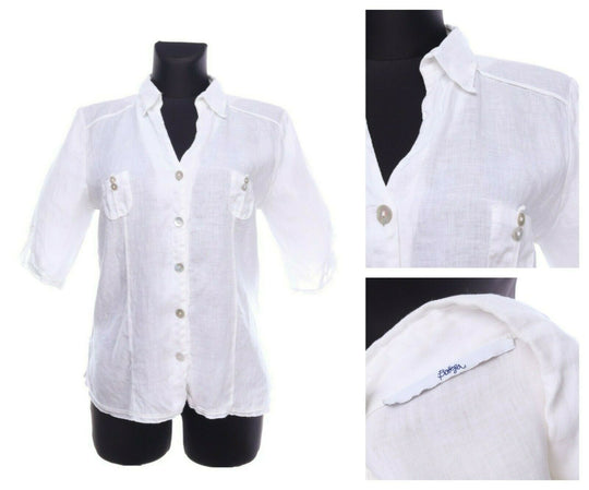 Women's BOTTEGA By Elisa Cavaletti White Linen V-neck Shirt Size M