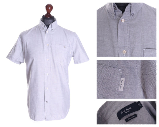 Men's PAUL SMITH JEANS Grey 100% Cotton Standart Fit Short Sleeve Shirt Size M