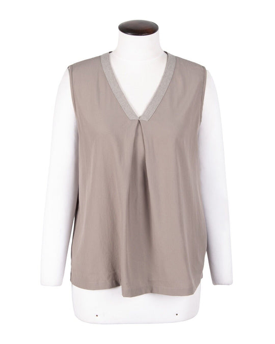 FABIANA FILIPPI Vest V Neck  Beige Wool Silk Women's Sleeveless Pullover Size L