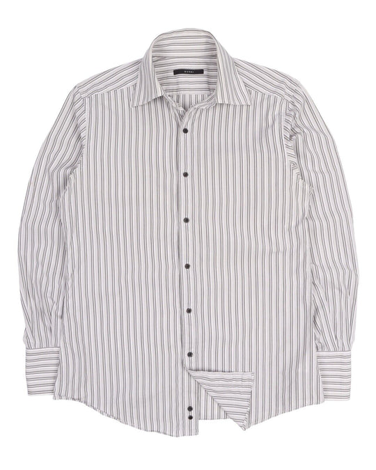 Men's GUCCI By TOM FORD Era Gray Striped Cotton Dress Shirt Size 16 / 42
