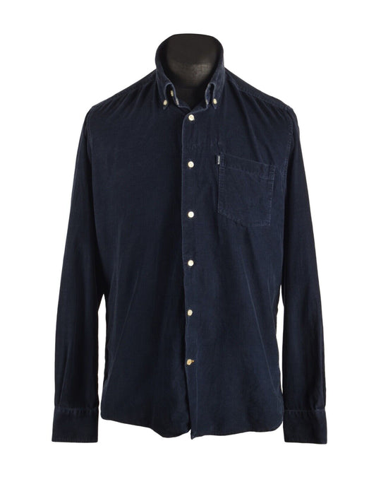 Men's BARBOUR Stapleton Blue Corduroy Velour Shirt Size M