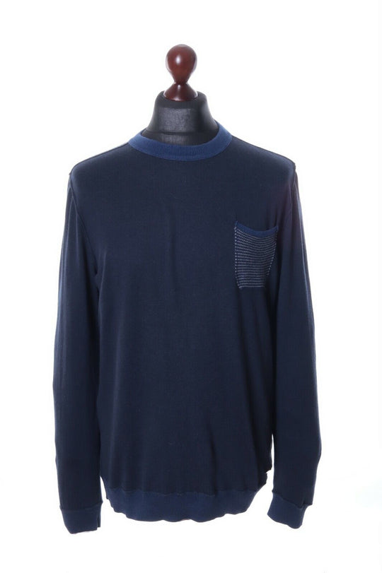 Men's HUGO BOSS ORANGE Navy Cotton C-Neck KOBBE Sweater Size L