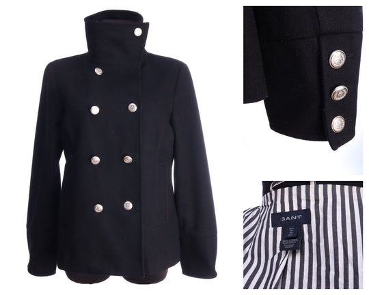 GANT Black Wool Blend Double-Breasted Short Pea Coat Size L