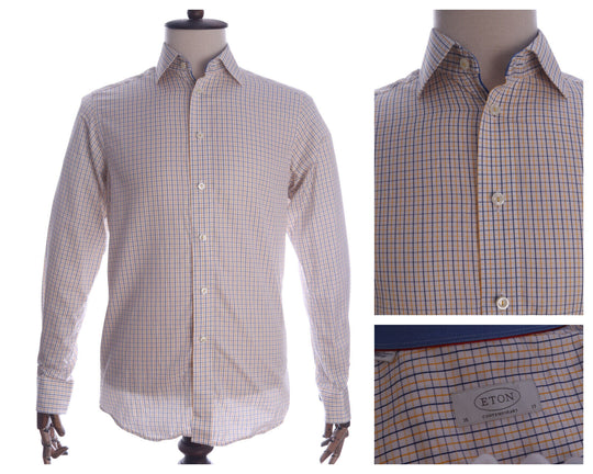 ETON White Check Cotton LS Contemporary Shirt Size 38 / 15