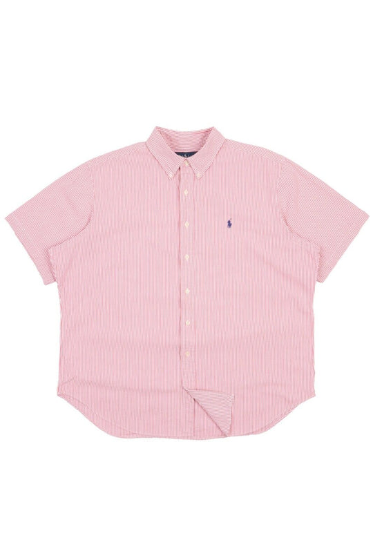 Men's POLO RALPH LAUREN Red Striped Seersucker Short Sleeve Shirt Size XXL