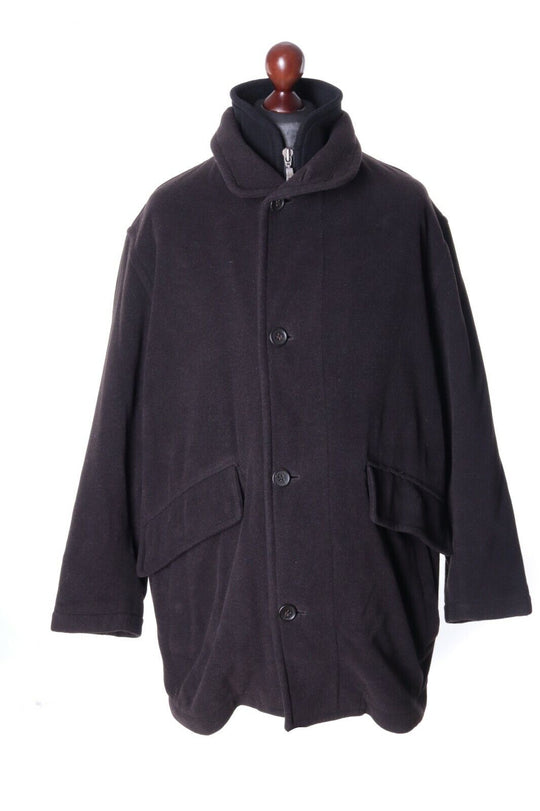 Men's HUGO BOSS Black Wool Double-Collared Zip PUNGA Overcoat Size 50