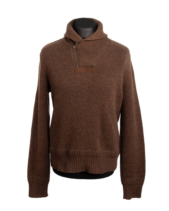 POLO Ralph Lauren Jumper Brown Zip Mock Neck Wool Men's Pullover Size M