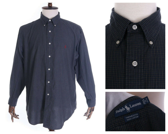 Men's RALPH LAUREN Multicolored Check 100% Cotton Yarmouth Shirt Size 34/35, 17