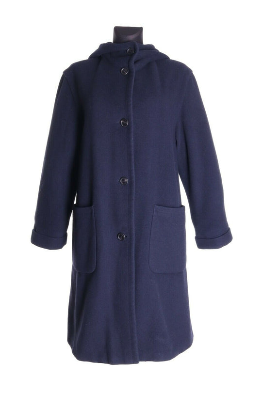 Women's BURBERRYS Vintage Navy Cashmere Wool Long Hooded Coat Overcoat Size 36