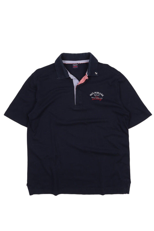 Men's PAUL & SHARK Navy Blue Pique Cotton Polo Shirt Size L