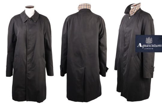 Men's AQUASCUTUM London Black Car Coat Size Regular 42 UK 52 IT