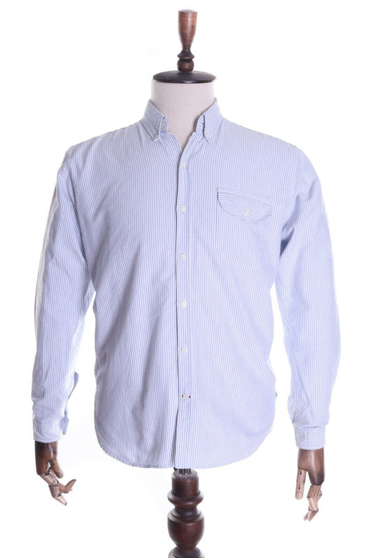OLIVER SPENCER Blue Striped 100% Cotton LS Shirt Size 15 / 38