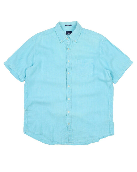 Men's GANT Aqua Blue 100% Linen Short Sleeve Shirt Size L