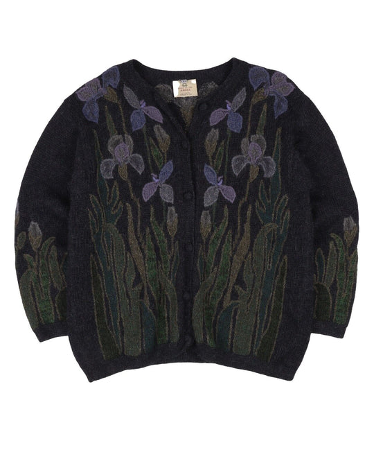 SPIRIT OF THE ANDES Cardigan Navy Alpaca Women's Embroidered Floral Print Size L