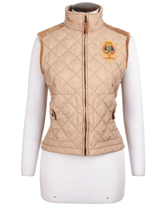 RALPH LAUREN Waistcoat Beige Quilted Equestrian Women's Vest Size ~ S