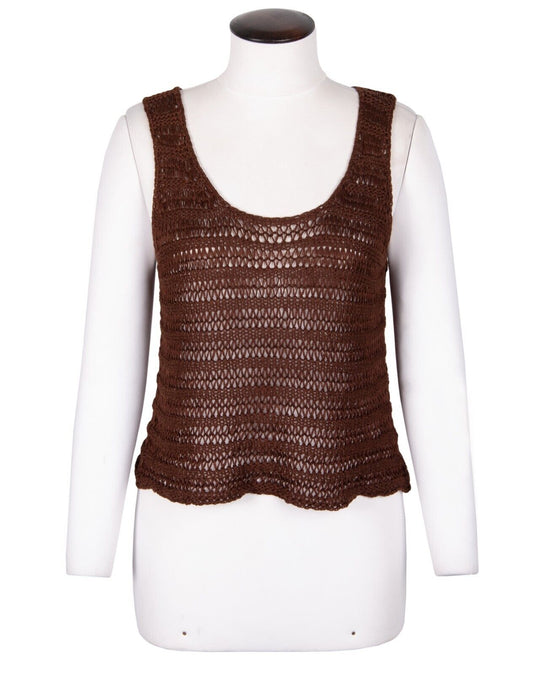 JIL SANDER Sleeveless Tank Top Brown Crochet Open Knit Women's  Size 36 IT