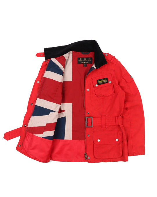 BARBOUR INTERNATIONAL Ladies Union Wax Jacket Red Women's Belted Size 12UK / 8US