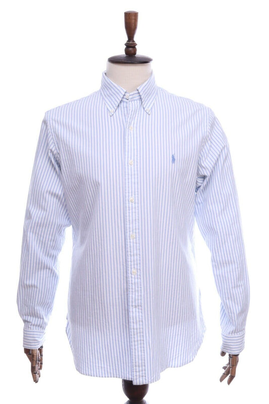Men's RALPH LAUREN Blue Stripe Cotton Stretch Oxford Shirt Size 16 , 40/41