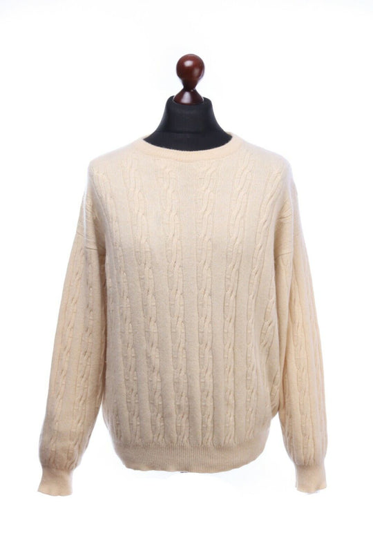 GRAN SASSO Cream Pure 100% Cashmere Cable Knitted Crew Neck Jumper Size XL