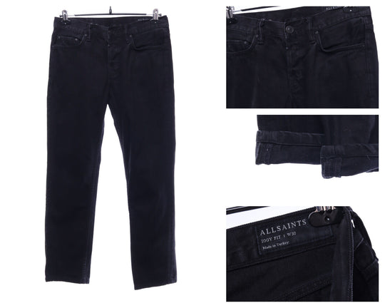 ALL SAINTS Black Cotton Straight Iggy Fit Jeans Size W 30