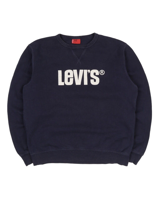 Men's LEVI'S Navy Cotton Crew Neck Big Logo Jumper Sweatshirt Size M