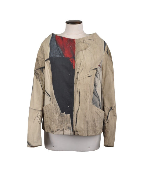 ANNETTE GORTZ Jacket Multicolor Linen Blend Boat Neck Buttoned Womens Size 42