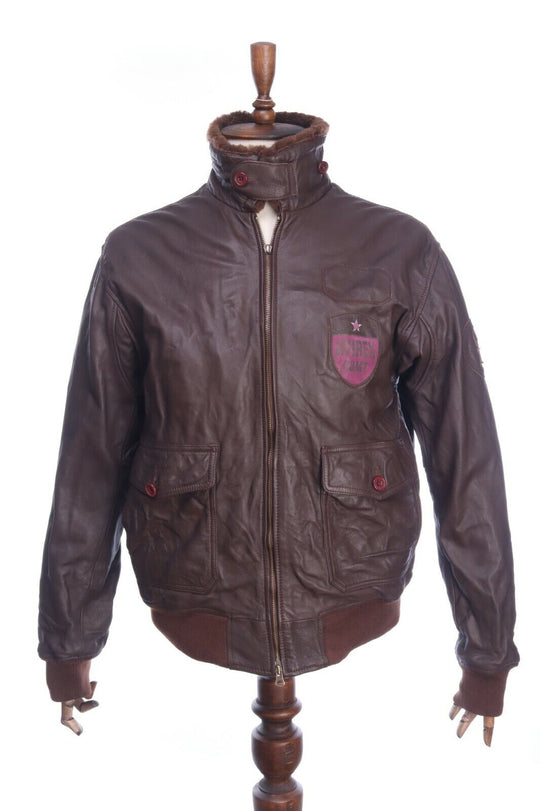 AVIREX Vintage Brown Leather Shearling Collar B-3 Aviator Bomber Jacket Size XXL