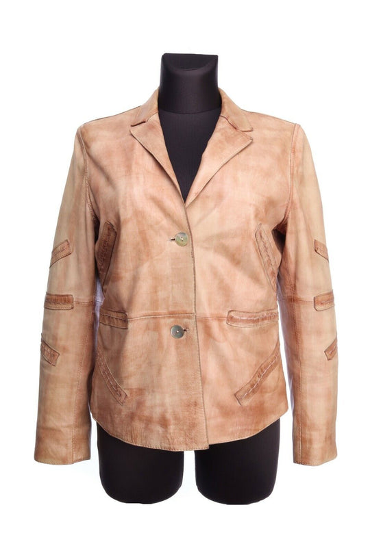 Women's ELISA CAVALETTI ITALIE Beige Pearl Buttoned Leather Jacket Size M