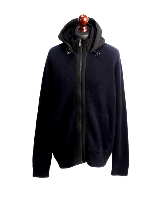 WOOLRICH Hoodie Navy Blue Felted Lambswool Men's Full Zip Size L