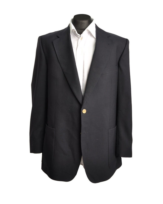 BURBERRY Club Blazer Black Wool Gold Tone Button Men's Jacket Size 54 IT