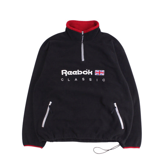Vintage REEBOK Fleece Black Zip Neck Sweater Men's Jumper Size XL