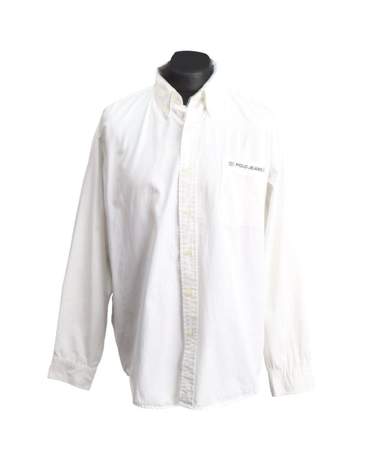 Vintage RALPH LAUREN POLO JEANS Shirt White Oxford Cotton Men's Size L