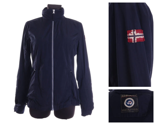 Women's NAPAPIJRI Navy Blue Hooded Outdoor Full Zip Windbreaker Jacket Size M