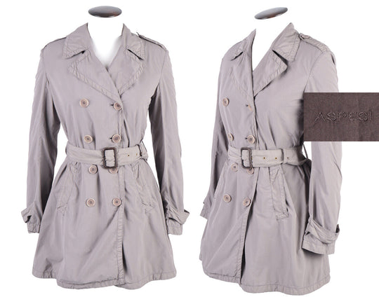 Women's ASPESI Grey Lightweight Belted Short Trench Coat Size M