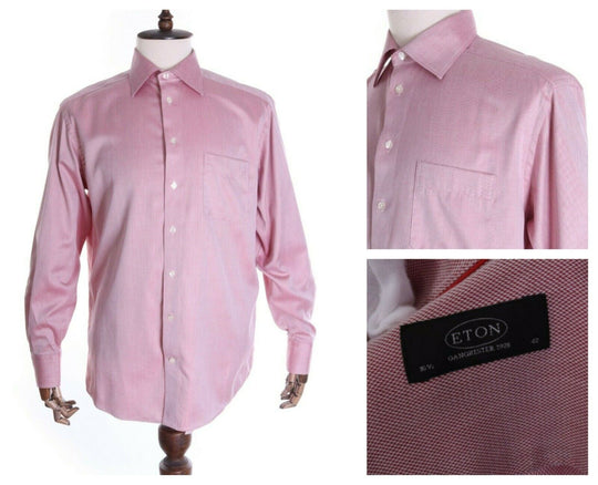 Men's ETON GANGHESTER Red / Pink 100% Cotton LS Dress Shirt Size 42 / 16,5