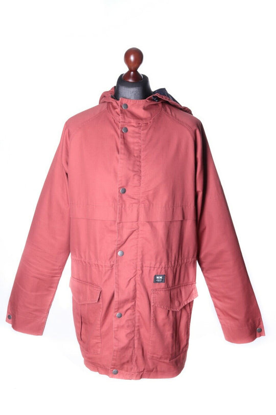 Men's WOOD wood Red 100% Cotton Hooded Parka Coat Jacket Size XL