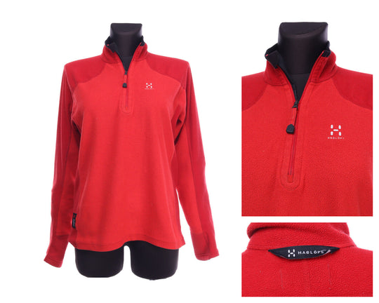HAGLOFS Red Polartec Fleece Zip Neck Outdoor Jumper Size L