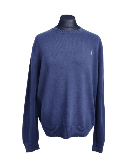 RALPH LAUREN Sweater Navy Blue Crew Neck Ribbed Trim Mens Knit Pullover Size XL