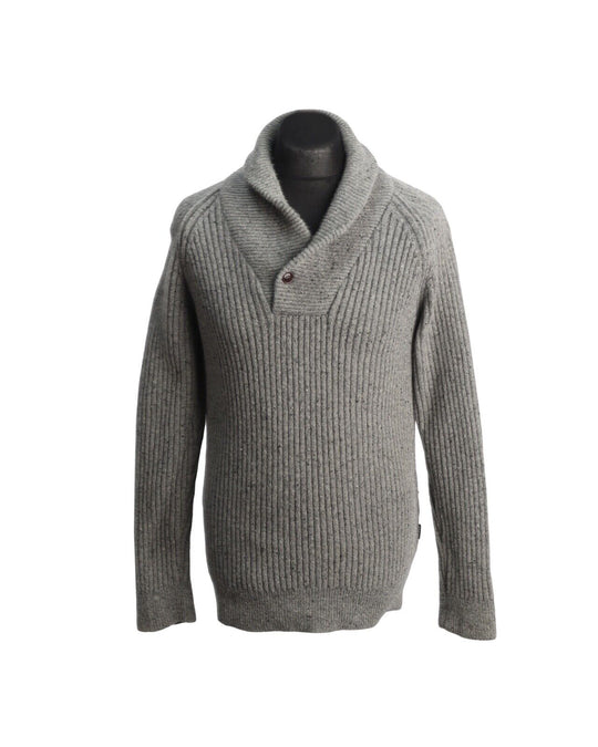 BARBOUR Pullover Gray Shawl Neck Wool Men's Jumper Size S