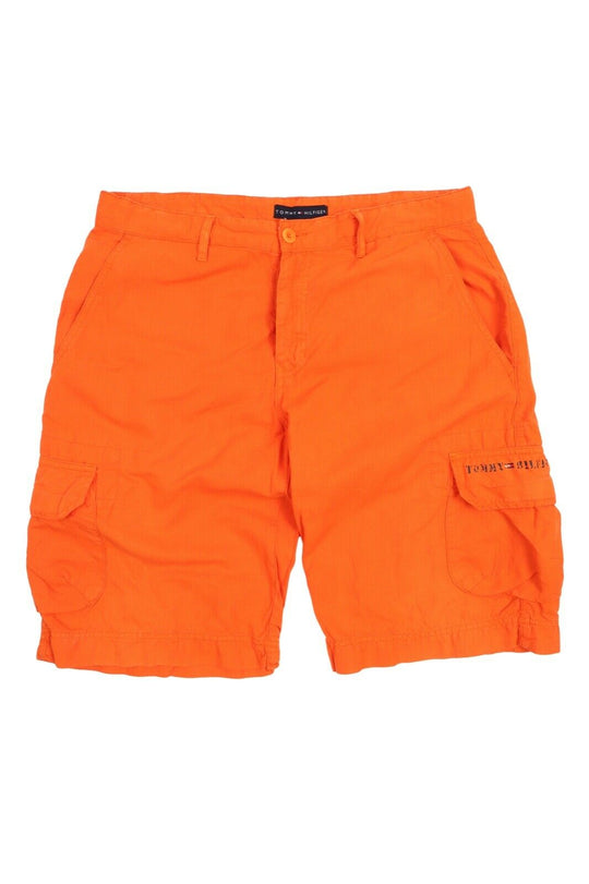 Men's TOMMY HILFIGER Orange Cotton Linen Cargo Shorts Size 34 / L