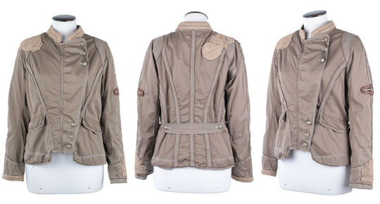 Women's ERMANNO SCERVINO Beige Cotton Military Epaulette Blazer Jacket Size 46