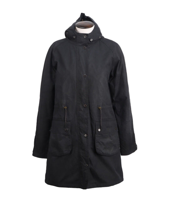 BARBOUR Mull Jacket Navy Blue Waxed Cotton Women Parka Size UK 10 US 6