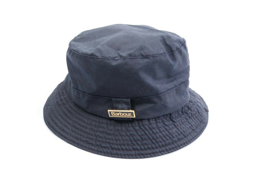 BARBOUR A108 Black 100% Waxed Cotton Bucket Hat Cap Size M + Pin