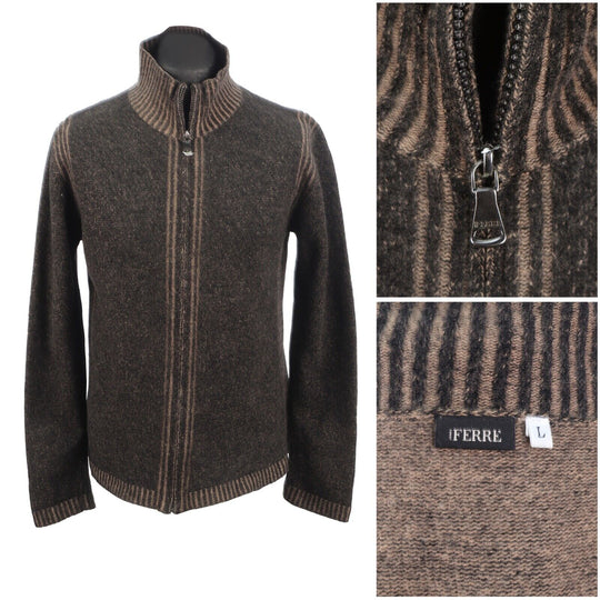 Vintage FERRE Full Zip Cardigan Brown Wool Men's Size L