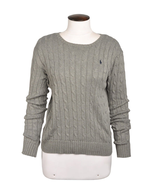 POLO RALPH LAUREN Sweater Gray Cotton Cable Knit Crew Neck Jumper Size M