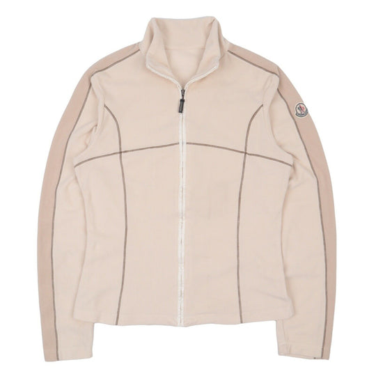 Women's Vintage MONCLER Ivory Pile Fleece Full Zip Sport Hooded Jumper Size M