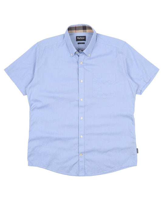 Men's BARBOUR Blue Oxford Cotton Short Sleeve Pocket Shirt Size M