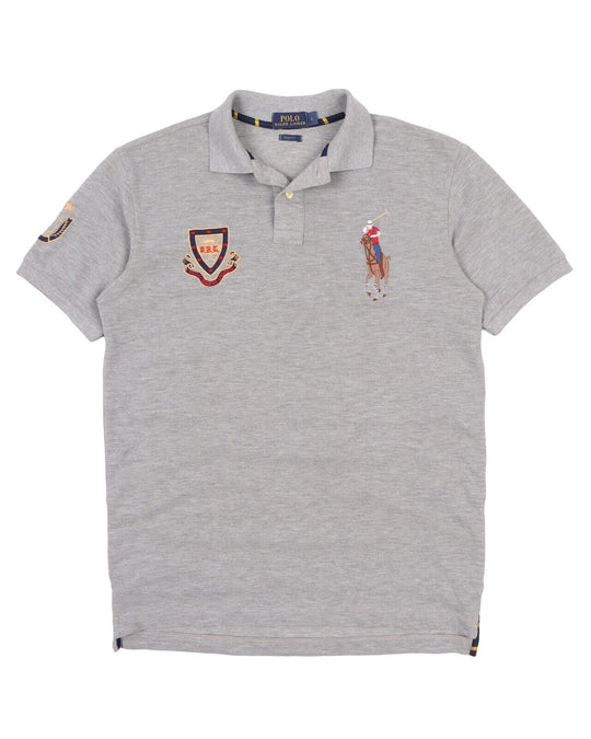 Men's POLO RALPH LAUREN Gray Pique Cotton Big Pony Polo Shirt Size L